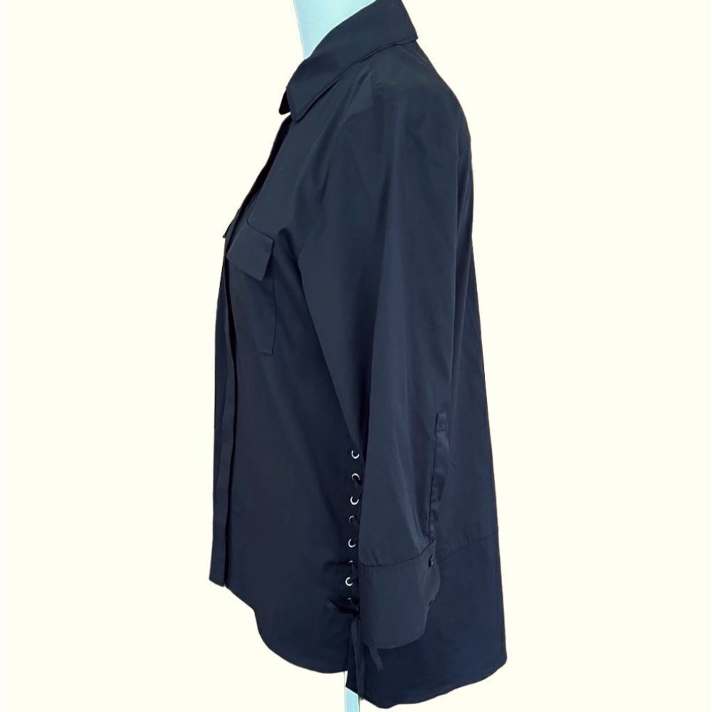 Per Se By Carlisle Black Button Front Blouse With… - image 5